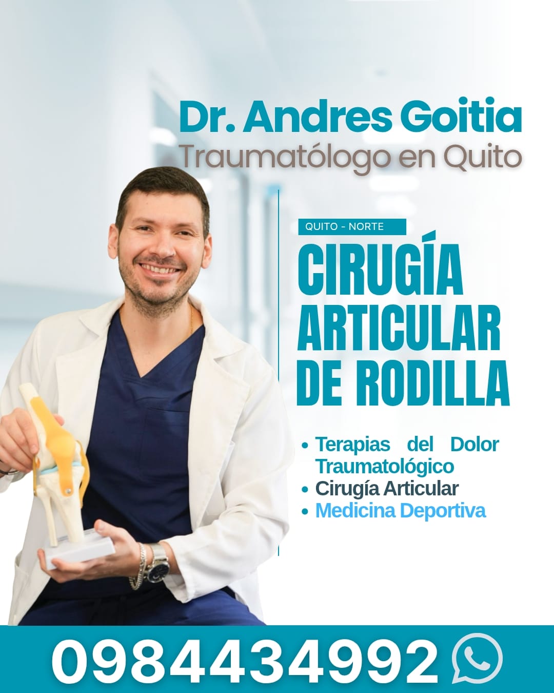 M&eacute;dico Cirujano &ndash; Traumat&oacute;logo Ortopedista &ndash; Subespecialista en Traumatolog&iacute;a Deportiva y Artrosc&oacute;pica